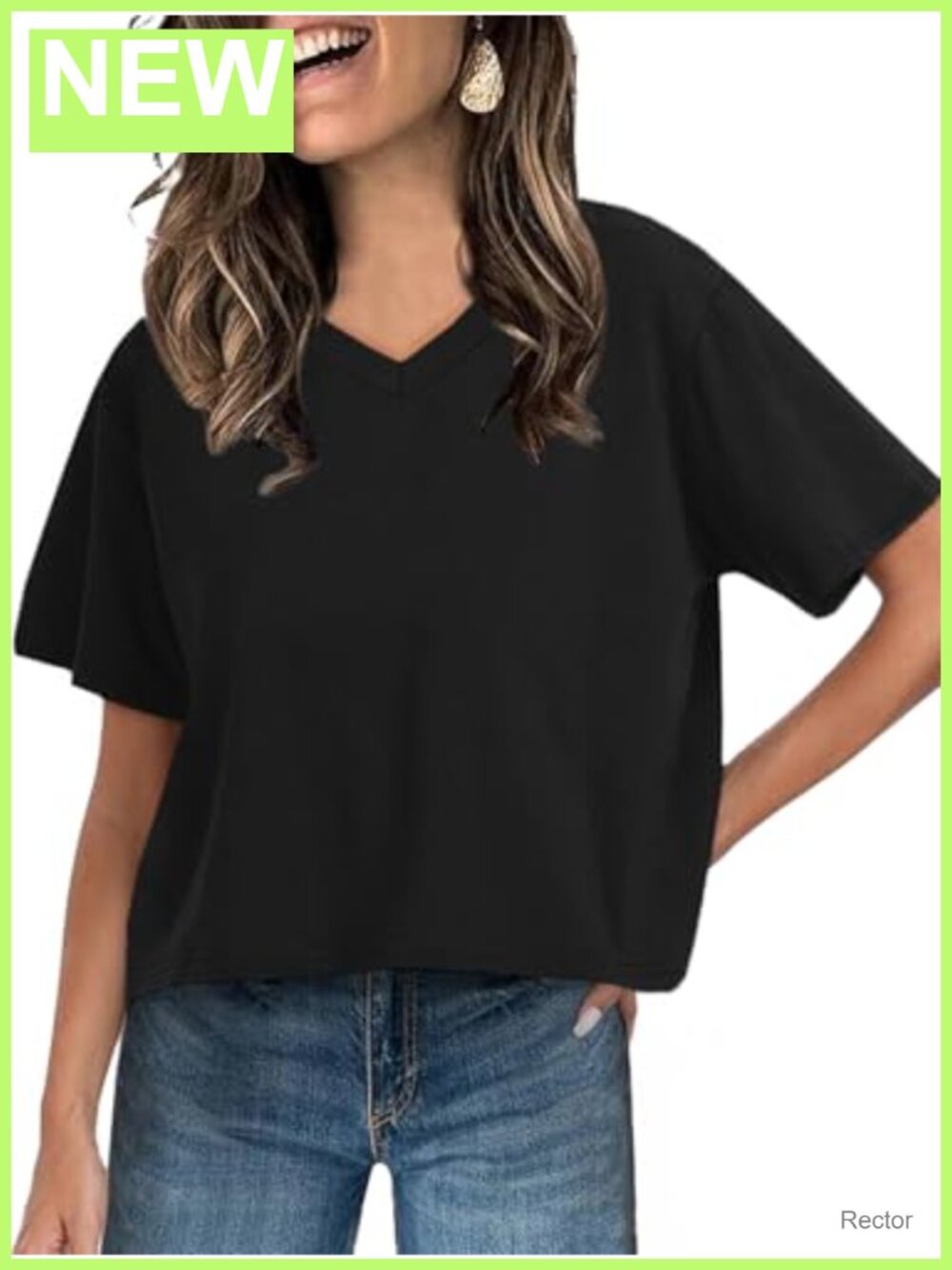 Cropped V-Neck Short Sleeve Loose Fit T-Shirt Casual Workout Top